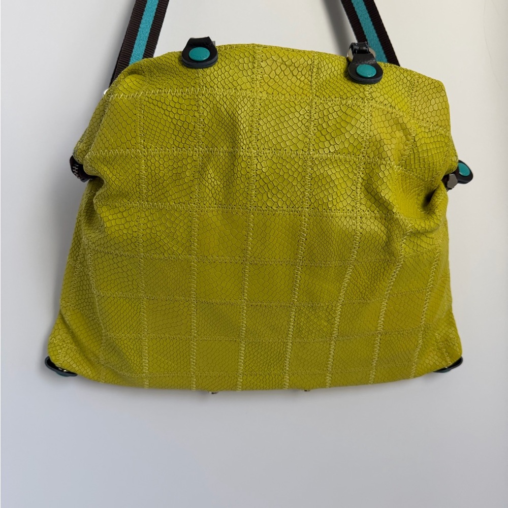 GABS Firenze Italian Leather Tote Bag Yellow Green Made in Italy